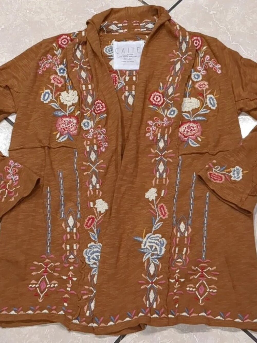 Anthropologie Caite Boho Embroidered Floral cardigan Jacket